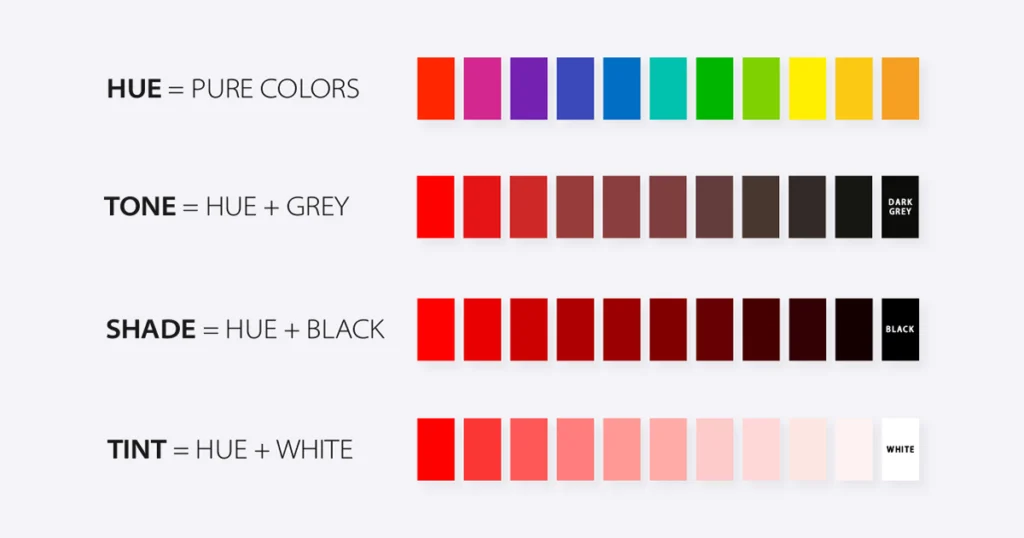Difference Between Hue Tone Shade and Tint by Emoris